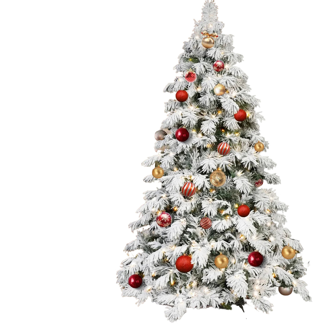 5/6/7/8 Feet Pre-installed Light Flocked Artificial Christmas Tree RGB Fully Pre-installed Light Christmas Tree Snow Flocked