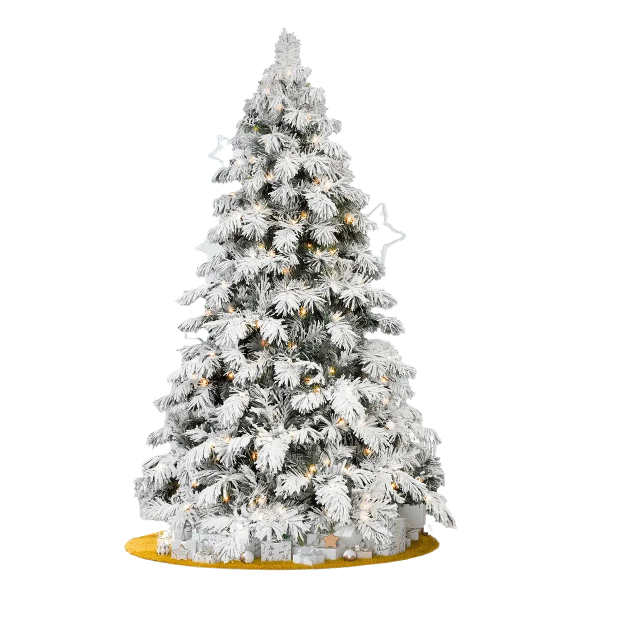 5/6/7/8 Feet Pre-installed Light Flocked Artificial Christmas Tree RGB Fully Pre-installed Light Christmas Tree Snow Flocked
