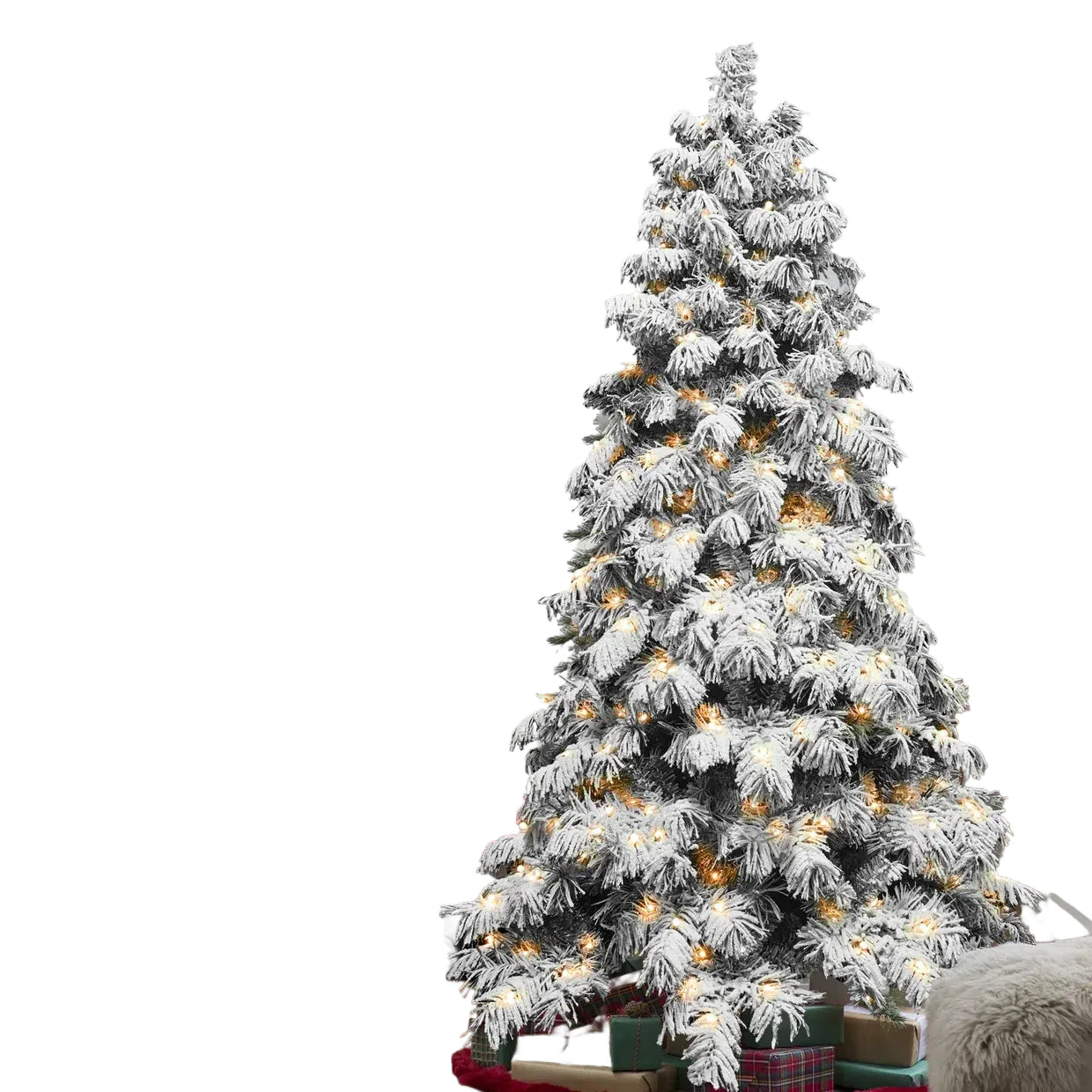 5/6/7/8 Feet Pre-installed Light Flocked Artificial Christmas Tree RGB Fully Pre-installed Light Christmas Tree Snow Flocked
