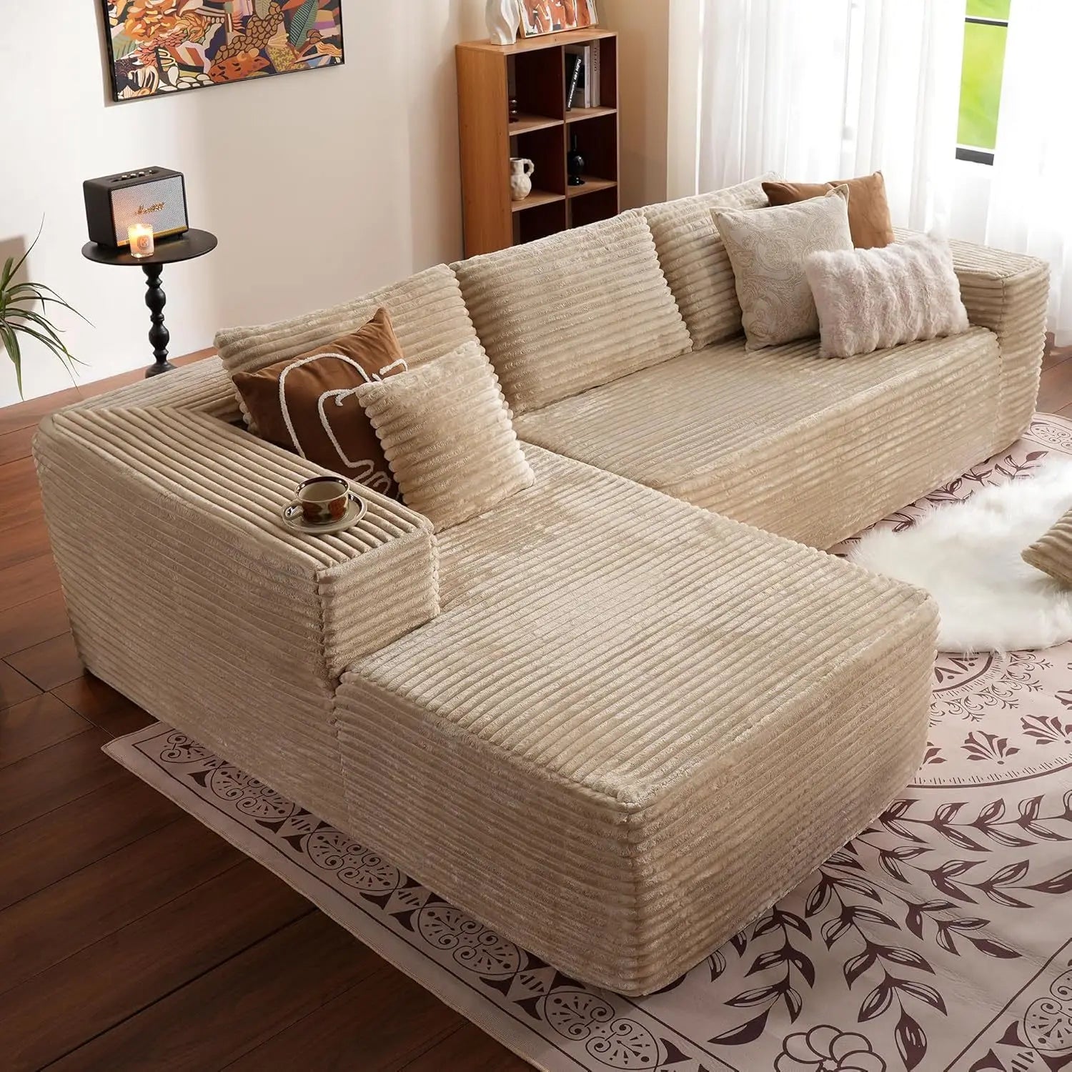 L Shaped Cloud Couch 107 Inch Plush Sectional Sofa with Chaise Minimalist Living Room Furniture