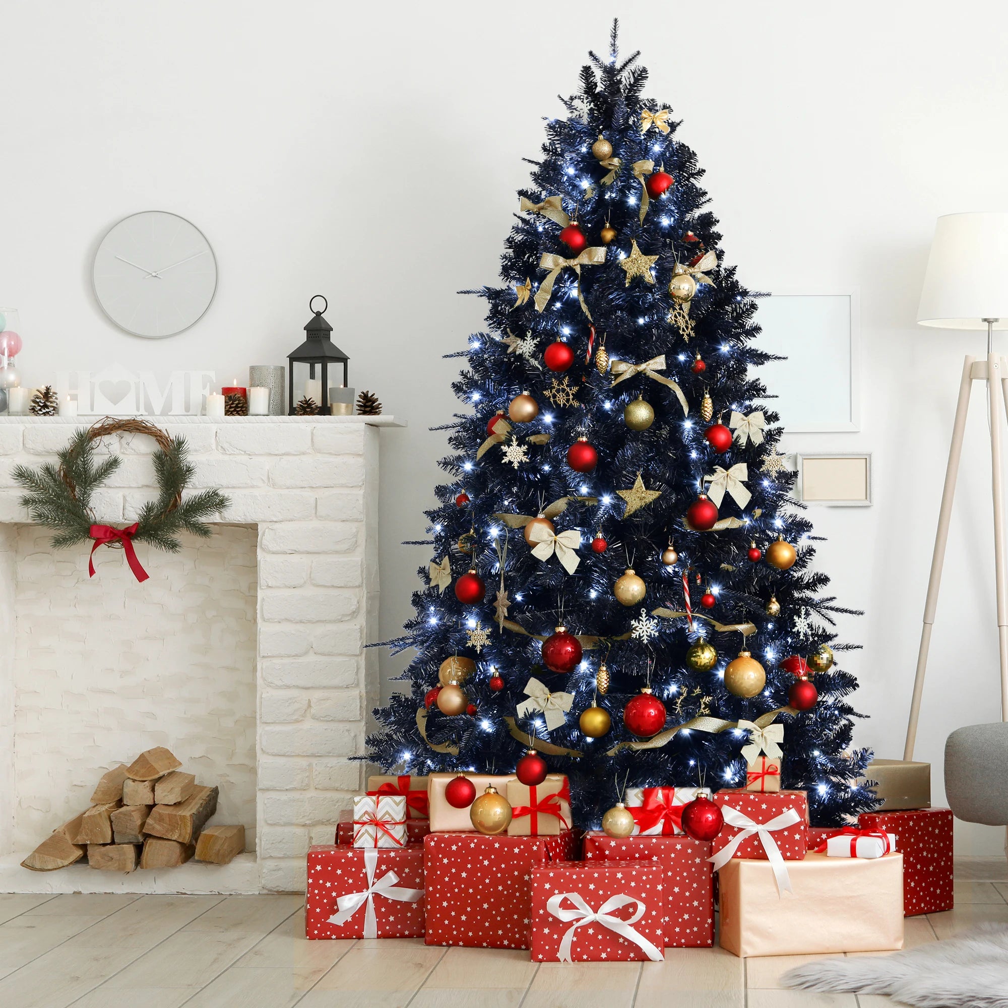 Pre-installed Lights Black Christmas Tree Artificial Holiday Decorations for Home, Office, Halloween Party Decorations