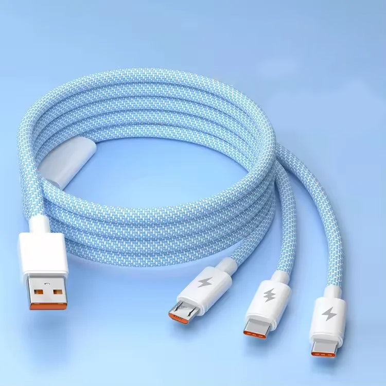 Universal 6A 66W 3 in 1 Super Charging USB Type-C Data Cable Nylon Braided Fast Charging Micro USB Charger Multi-function Cable