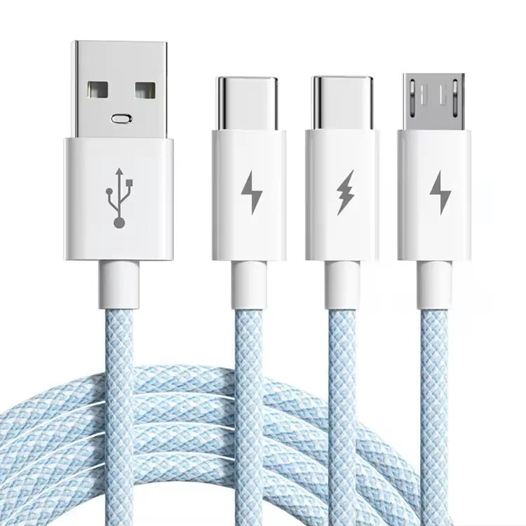 Universal 6A 66W 3 in 1 Super Charging USB Type-C Data Cable Nylon Braided Fast Charging Micro USB Charger Multi-function Cable