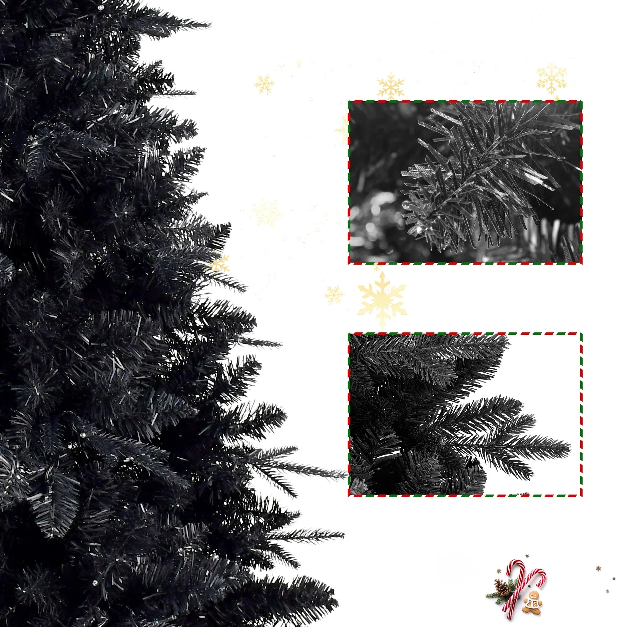 Pre-installed Lights Black Christmas Tree Artificial Holiday Decorations for Home, Office, Halloween Party Decorations