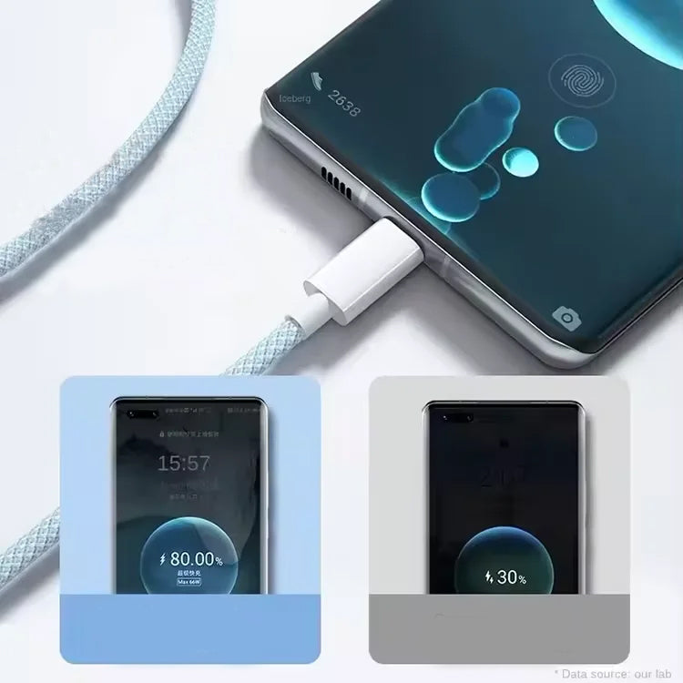 Universal 6A 66W 3 in 1 Super Charging USB Type-C Data Cable Nylon Braided Fast Charging Micro USB Charger Multi-function Cable
