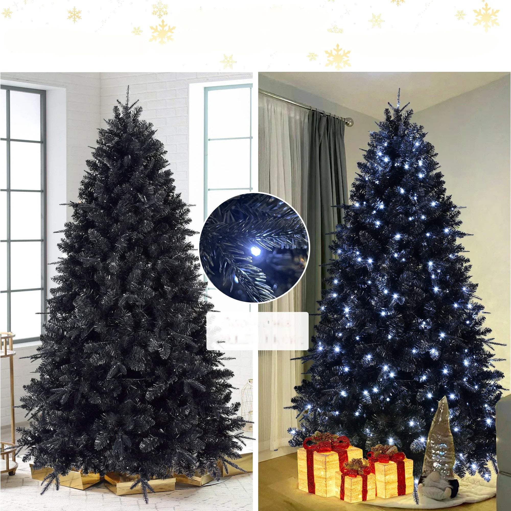 Pre-installed Lights Black Christmas Tree Artificial Holiday Decorations for Home, Office, Halloween Party Decorations